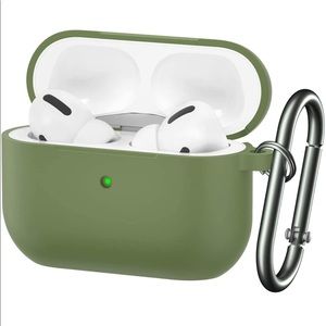 Green Airpods Pro silicone case with carabiner